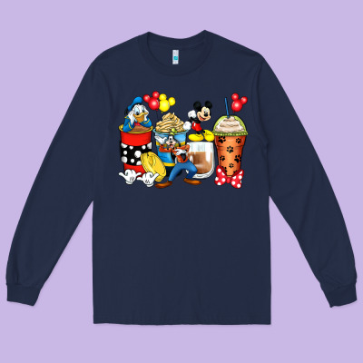 Cartoon Characters Coffee Cups Long Sleeve Tee Designed By Zillion Design Studio