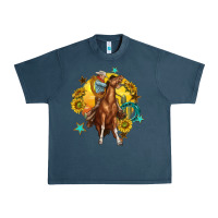 Midnight Navy bucking horse with cowboy and sunflower Urban Heavy Tee - texasbilliewilder