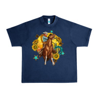 Navy bucking horse with cowboy and sunflower Urban Heavy Tee - texasbilliewilder