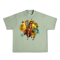Oil Green bucking horse with cowboy and sunflower Urban Heavy Tee - texasbilliewilder