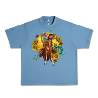 Pebble Blue bucking horse with cowboy and sunflower Urban Heavy Tee - texasbilliewilder