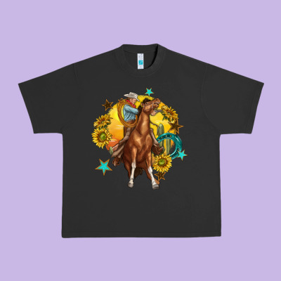 Urban Heavy Tee bucking horse with cowboy and sunflower