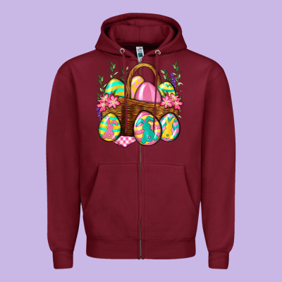 Easter Eggs With Basket Easter Day Zipper Hoodie Designed By Neo Western