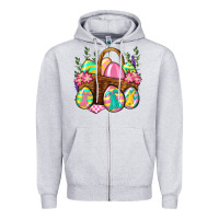 Heather Grey Easter eggs with basket Easter Day Zipper Hoodie - Neo Western