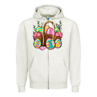 Oatmeal Heather Easter eggs with basket Easter Day Zipper Hoodie - Neo Western