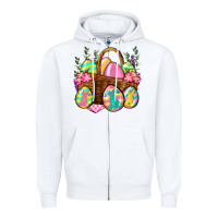 White Easter eggs with basket Easter Day Zipper Hoodie - Neo Western