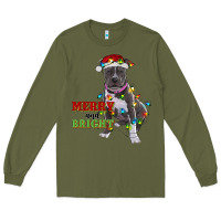 Army Green merry and bright pitbull Long Sleeve Tee - RanaPortraitStore