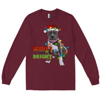 Burgundy merry and bright pitbull Long Sleeve Tee - RanaPortraitStore