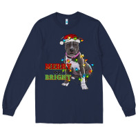 Navy merry and bright pitbull Long Sleeve Tee - RanaPortraitStore
