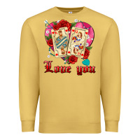 Antique Gold love you playing cards roses and pearls Premium Sweatshirt - AdoDesignShop