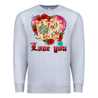 Heather Grey love you playing cards roses and pearls Premium Sweatshirt - AdoDesignShop