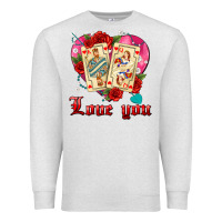 Oatmeal Heather love you playing cards roses and pearls Premium Sweatshirt - AdoDesignShop