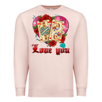 Pale Pink love you playing cards roses and pearls Premium Sweatshirt - AdoDesignShop