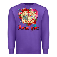 Purple love you playing cards roses and pearls Premium Sweatshirt - AdoDesignShop