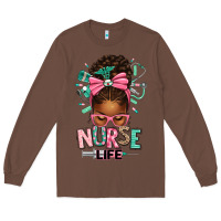 Chestnut afro messy bun nurse life Long Sleeve Tee - texasbilliewilder