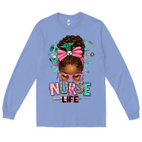 Colony Blue afro messy bun nurse life Long Sleeve Tee - texasbilliewilder