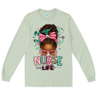 Matcha afro messy bun nurse life Long Sleeve Tee - texasbilliewilder