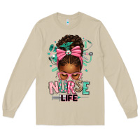 Mushroom afro messy bun nurse life Long Sleeve Tee - texasbilliewilder
