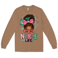 Toasted Coconut afro messy bun nurse life Long Sleeve Tee - texasbilliewilder