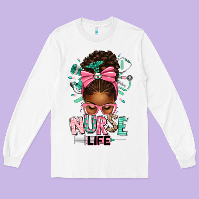 Afro Messy Bun Nurse Life Long Sleeve Tee Designed By Texasbilliewilder