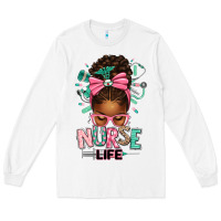 White afro messy bun nurse life Long Sleeve Tee - texasbilliewilder
