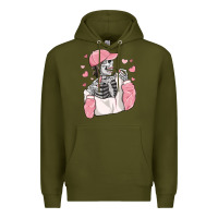 Army Green skeleton girl valentine's day Premium Hoodie - MaliasSmallBusiness