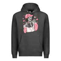Charcoal Heather skeleton girl valentine's day Premium Hoodie - MaliasSmallBusiness