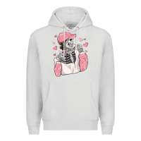Dove Grey skeleton girl valentine's day Premium Hoodie - MaliasSmallBusiness