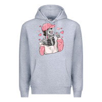 Heather Grey skeleton girl valentine's day Premium Hoodie - MaliasSmallBusiness
