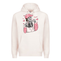 Pale Pink skeleton girl valentine's day Premium Hoodie - MaliasSmallBusiness