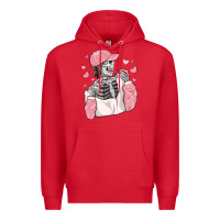 Red skeleton girl valentine's day Premium Hoodie - MaliasSmallBusiness