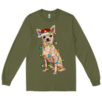 Army Green Chihuahua with christmas lights Long Sleeve Tee - RanaPortraitStore
