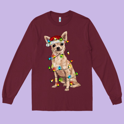 Chihuahua With Christmas Lights Long Sleeve Tee Designed By Ranaportraitstore