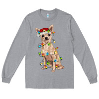 Heather Grey Chihuahua with christmas lights Long Sleeve Tee - RanaPortraitStore