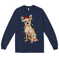 Navy Chihuahua with christmas lights Long Sleeve Tee - RanaPortraitStore