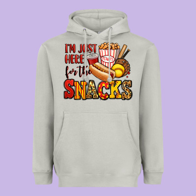 I'm Just Here For The Snacks Softball Heavyweight Hoodie Designed By Jasminsmagicworld