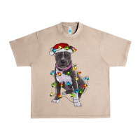 French Oak Pitbull With Christmas Lights Urban Heavy Tee - RanaPortraitStore