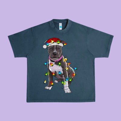 Urban Heavy Tee Pitbull With Christmas Lights