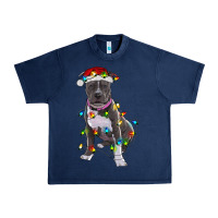 Navy Pitbull With Christmas Lights Urban Heavy Tee - RanaPortraitStore