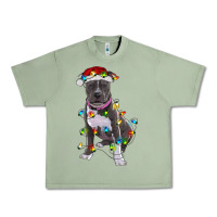 Oil Green Pitbull With Christmas Lights Urban Heavy Tee - RanaPortraitStore