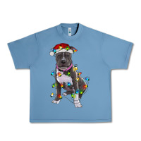 Pebble Blue Pitbull With Christmas Lights Urban Heavy Tee - RanaPortraitStore