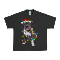 Pigment Black Pitbull With Christmas Lights Urban Heavy Tee - RanaPortraitStore