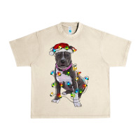 Sandshell Pitbull With Christmas Lights Urban Heavy Tee - RanaPortraitStore