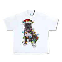 White Pitbull With Christmas Lights Urban Heavy Tee - RanaPortraitStore
