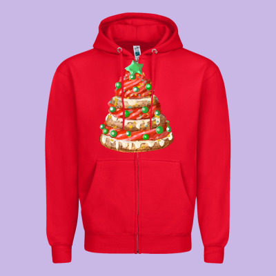 Red Christmas Cookie Cake Fa Element Zipper Hoodie Designed By Fadigitalartstudio
