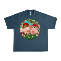 Midnight Navy Christmas Pigs Urban Heavy Tee - RanaPortraitStore