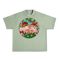 Oil Green Christmas Pigs Urban Heavy Tee - RanaPortraitStore
