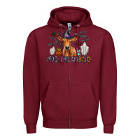 Burgundy Moo I Mean Boo Zipper Hoodie - CowhideDigitalArt