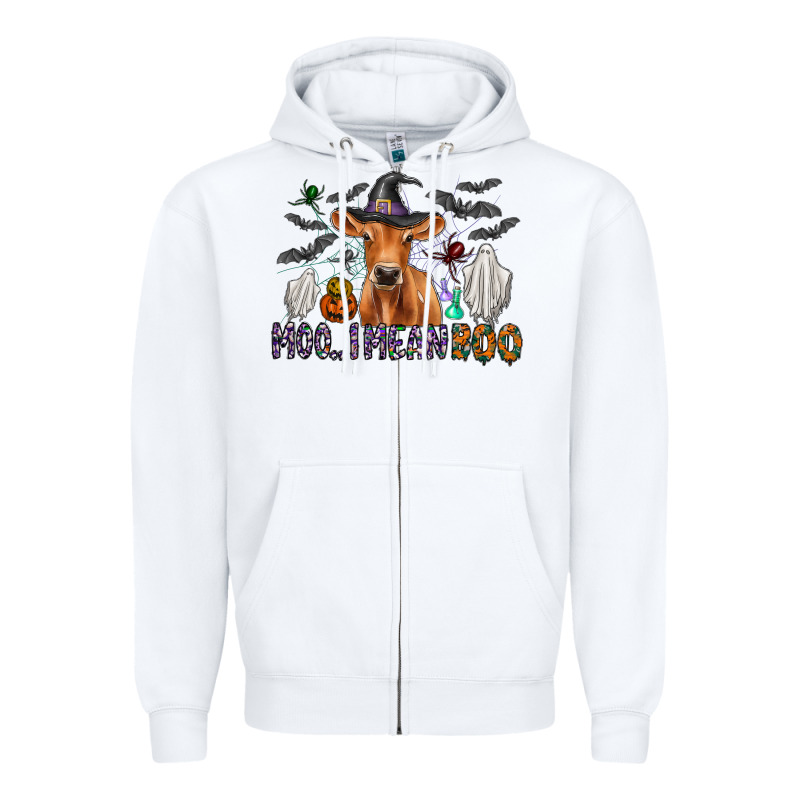 Moo I Mean Boo Zipper Hoodie by CowhideDigitalArt | Teevron