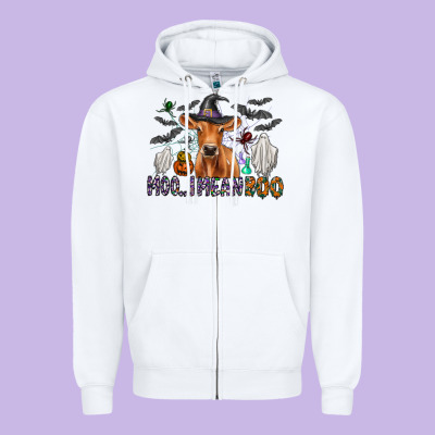 Moo I Mean Boo Zipper Hoodie Designed By Cowhidedigitalart